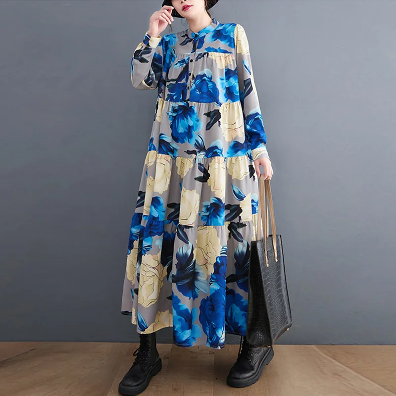 Max LuLu New 2022 Spring Women Print Design Floral Loose Dresses European Style Ladies Casual Vintage Long Vestidos Button Derss