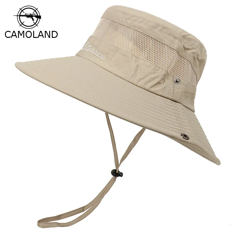 Summer Sun Hat Bucket Men Women Boonie Hat Quick Dry Outdoor UV Protection Hiking Fishing Mesh Breathable Panama Hat UPF50+