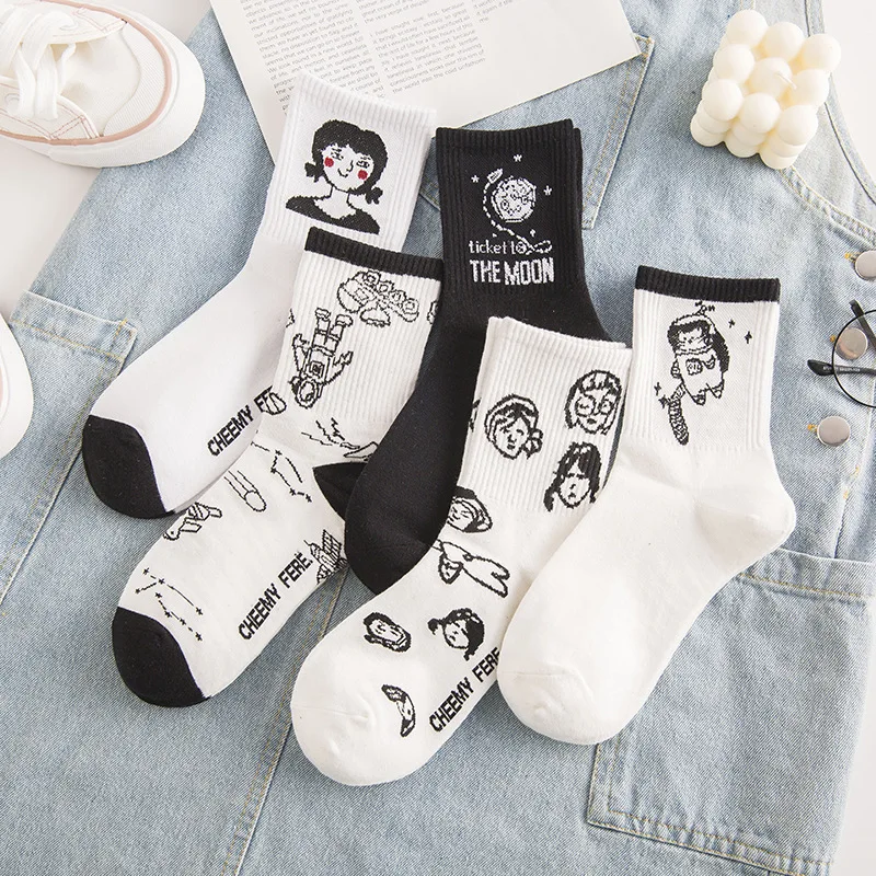 Calcetines largos de algodón con estampado de grafiti para mujer, medias creativas de estilo Harajuku con personajes de Avatar