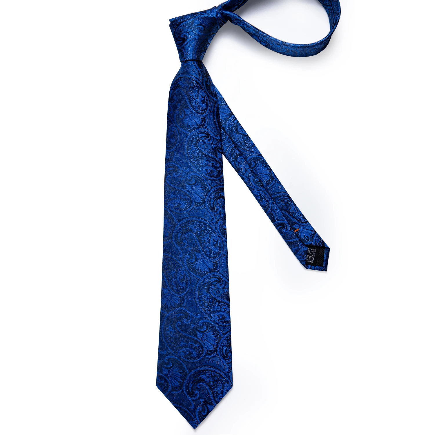 Handgefertigte Paisley-Blumen-Krawatte in Königsblau für Herren, klassische 8 cm breite gewebte Jacquard-Krawatte mit Einstecktuch, Manschettenknöpfen und Brosche – Detail 21