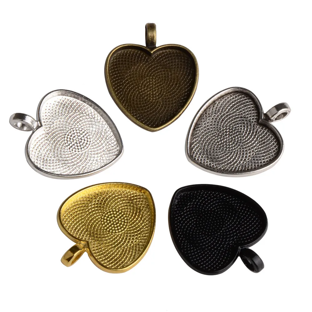 10pcs 25mm Peach Heart Glass Cabochon Settings Jewelry Accessories Blank Cameo Base Trays Bezels DIY Jewelry Making