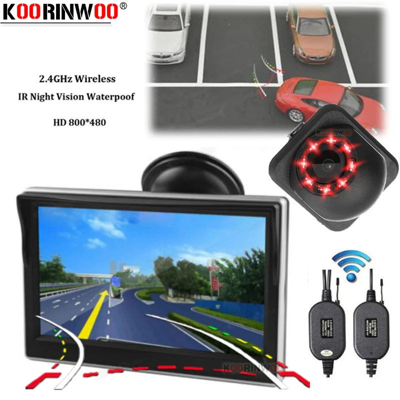 Koorinwoo CCD AHD 5 Inch Wireless parking monitor reverse back camera Rear view Camera Dynamic Trajectory Parking Line Backlight