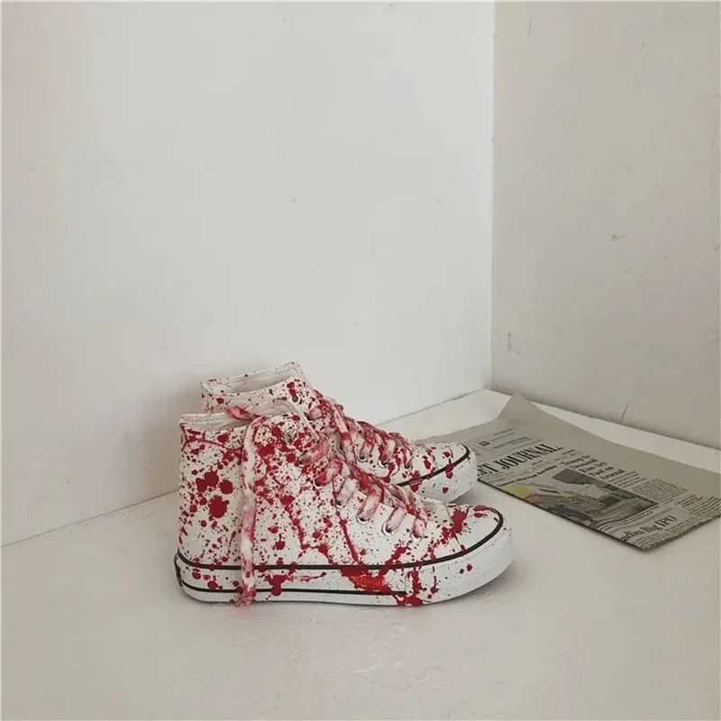Women Canvas Shoes Blood-stained Cool Fashion Girls Casual Shoes Female Sneakers Students Graffiti Footwear Youth Board Shoes