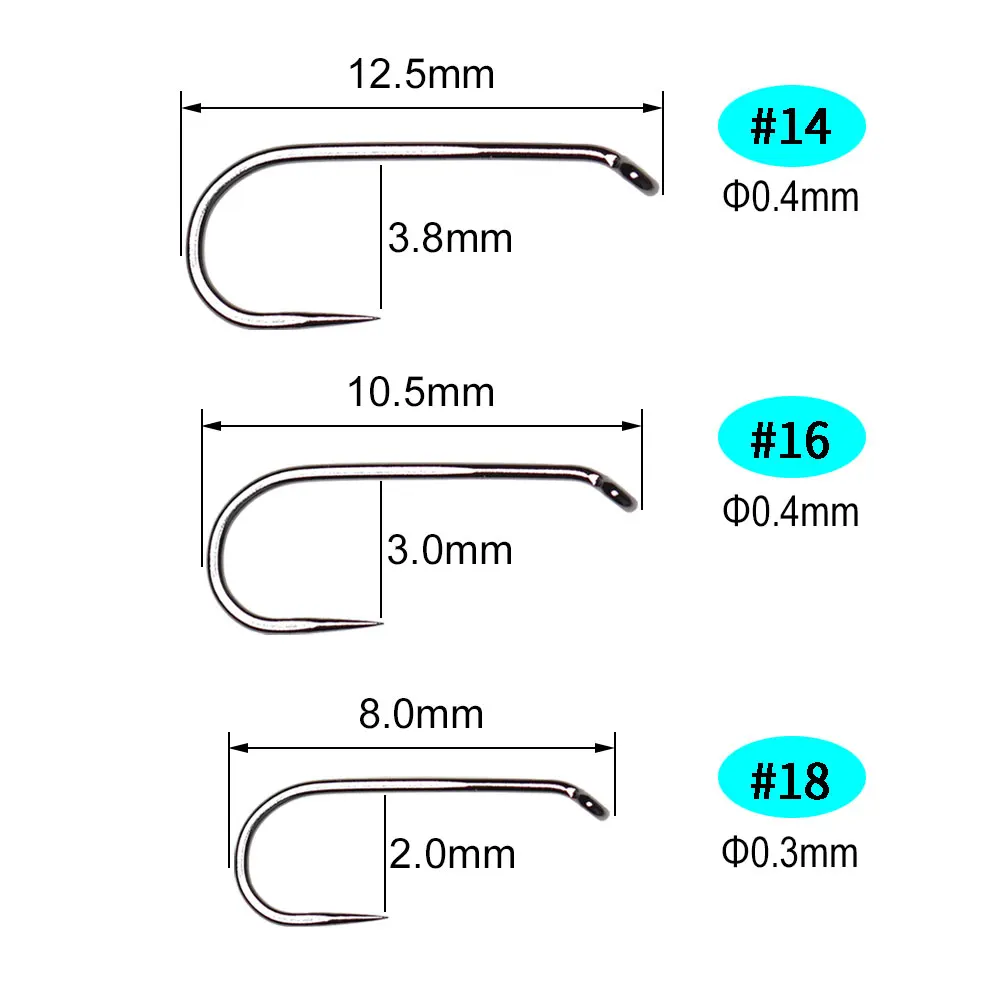 ICERIO 100PCS 200PCS Barbless Fly Tying Hook For Knitting Nymph Dry Fly Wet Fly Tying Fishing Hook#14 #16 #18