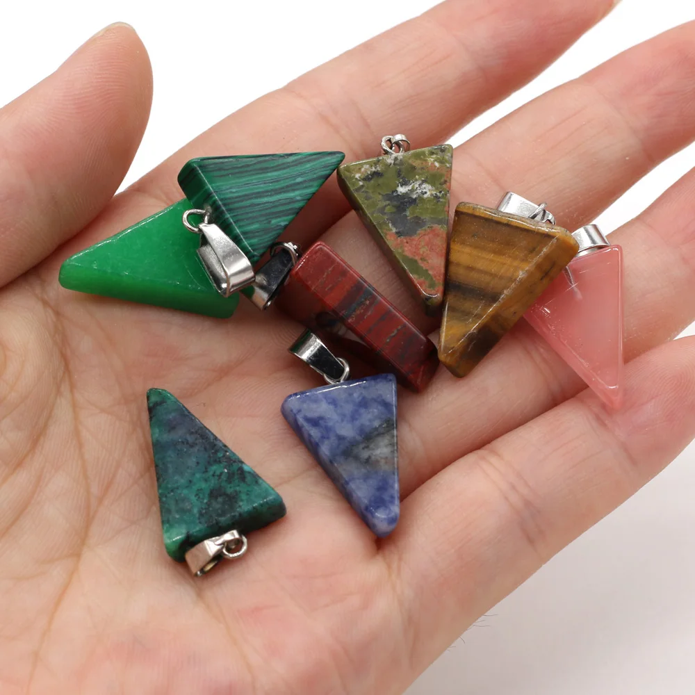 Natural Stone Pendant Tiger Eye  Malachite Triangle Shape   for Jewelry Making DIY Necklace Size 15x25mm