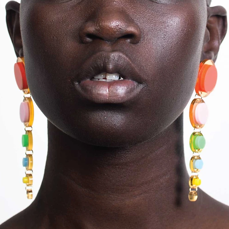 KUGUYS Round Dots Long Tassel Drop Earrings for Women Mirror Gold Color Acrylic Trendy Jewelry Fashion Hyperbole Accessories