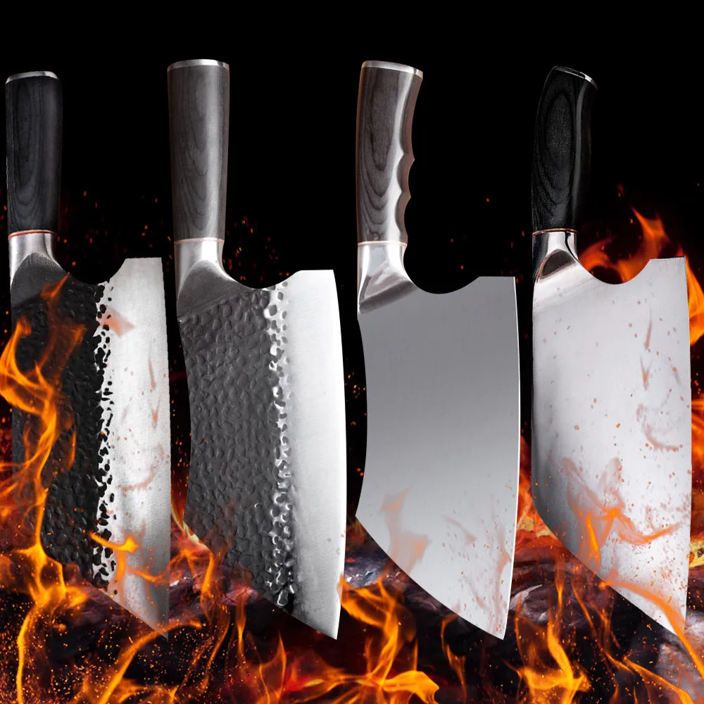 

Chinese Forged Butcher Kitchen Knife Set Serbian Kiritsuke Chef Knife High-carbon Clad Steel Cleaver Filleting Slicing Knife