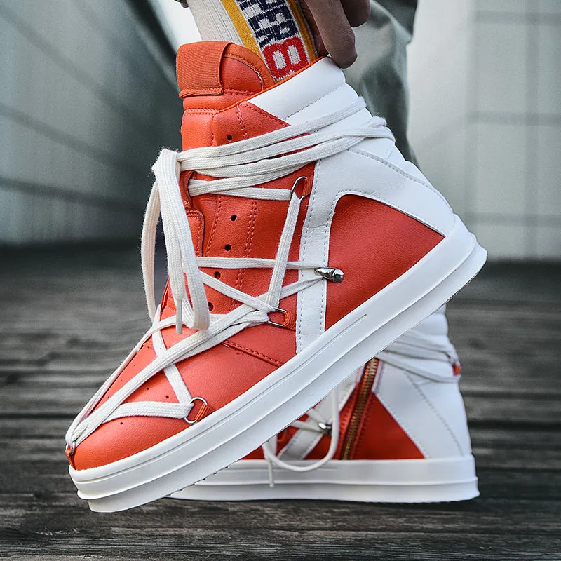 2023 Fashion Orange Mens High Sneakers Superstar Leather Casual Sneakers Men Streetwear Platform Designer Shoes Men basket homme