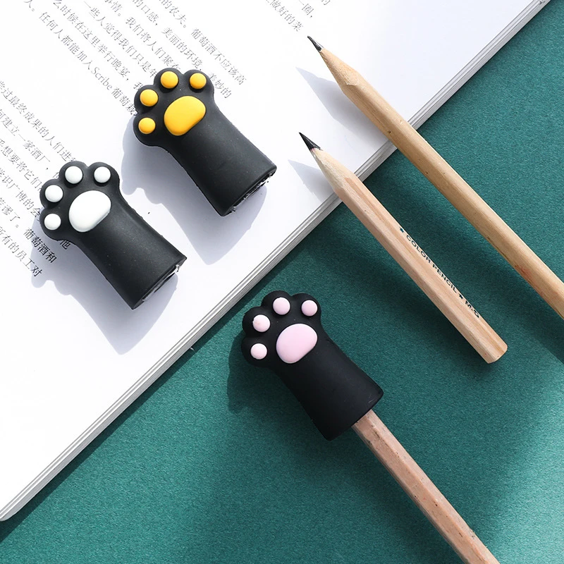 Cool Cat Paw Pencil Sharpener Kawaii Black Cartoons Silicone Pen Pencil Cutter School Stationery Prize for Kids Students Gift