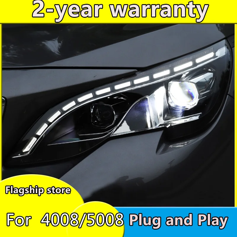 Car Styling for Peugeot 4008 5008 Headlights 2016 Peugeot ALL LED Headlight DRL Lens Double Beam