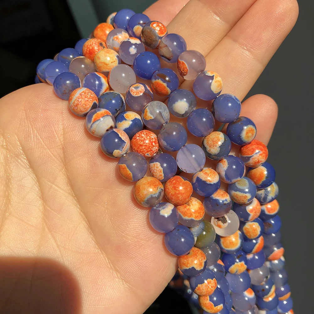 Natural Stone Orange Blue Fire Agates Onyx Round Loose Beads For Jewelry Making 15\'\'Inches 6/8/10mm DIY Bracelets Necklace