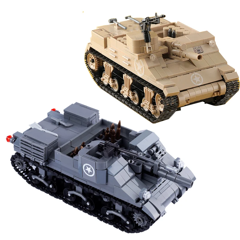 

MOC WW2 USA M7Priest Car Building Blocks Tank Soldiers Figures Parts Weapons Bricks Army Artillery Military Toy For Children