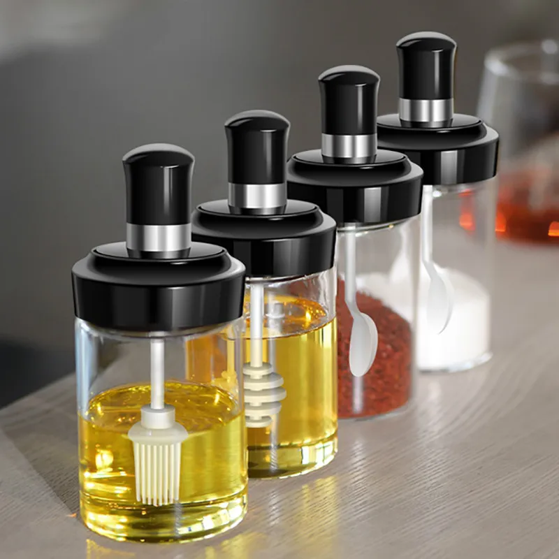 

Cruet Condiment Seasoning Bottles Set for Spices Pepper Sprays Salt Spoon Honey Sticks Oil Brush Rod Kitchen Storage Accessories