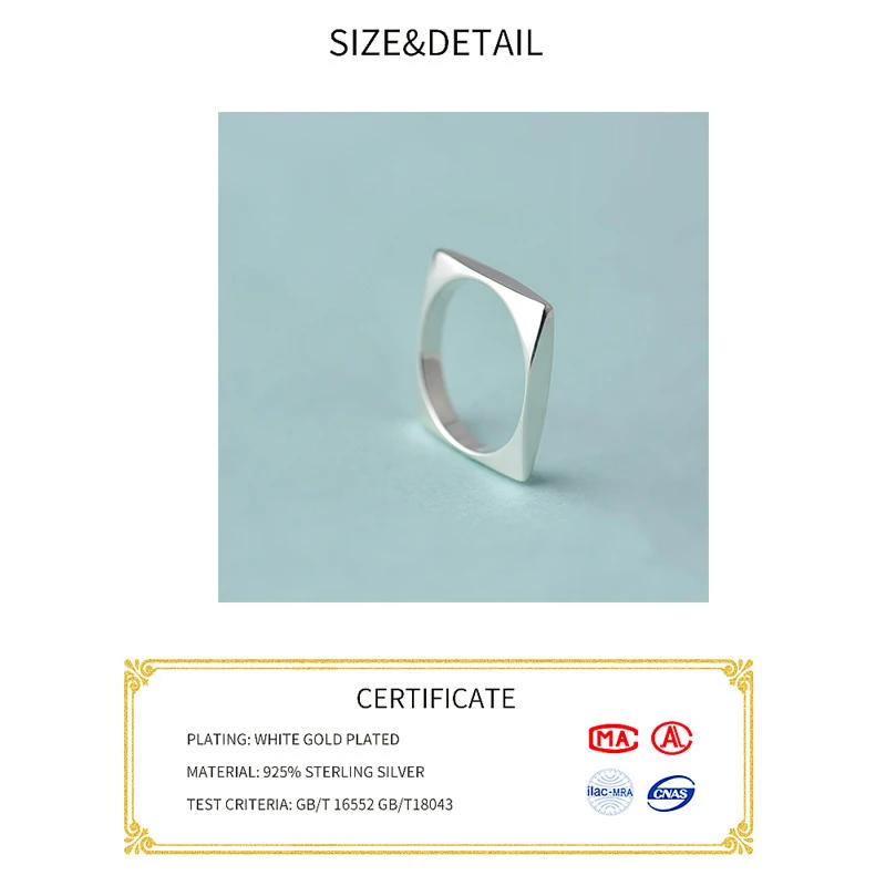 Real 925 Sterling Silver Cute square shape Personality Adjustable Ring Fine Jewelry For Women Party Elegant Accessories