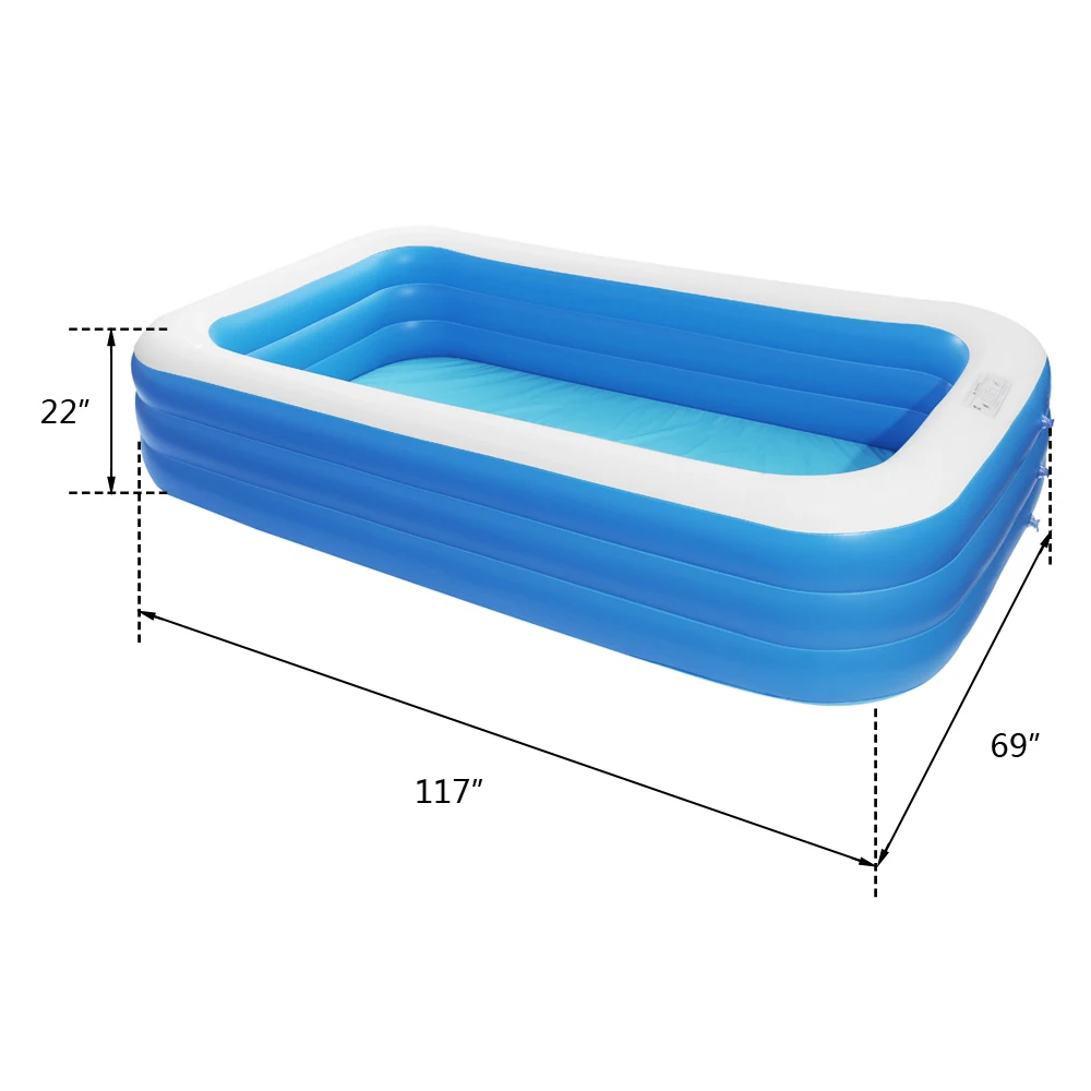 Inflatable Swimming Pool Wall Thickness 0.3mm High Strength PVC Material 2 Sizes Blue Ideal for Splashing Pool Party[US-Stock]