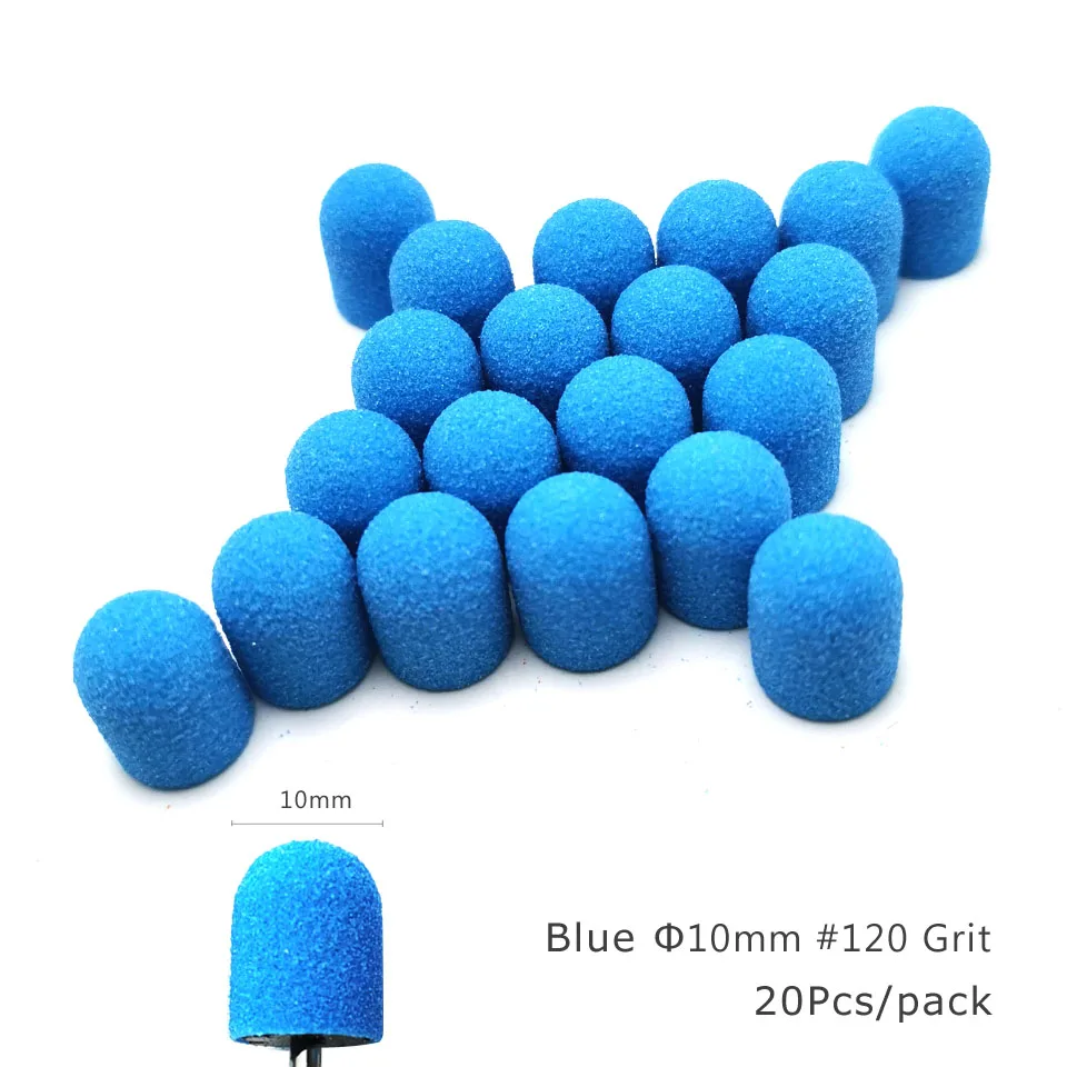 HYTOOS 20Pcs Blue Plastic Base Sanding Caps With GripPedicure Polishing Drill Bit Drill Accessories Foot Cuticle Calluses Tool