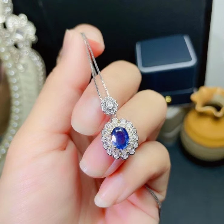 KJJEAXCMY fine jewelry 925 sterling silver inlaid Natural sapphire women vintage fresh flower gem set Gift Birthday Party Weddin