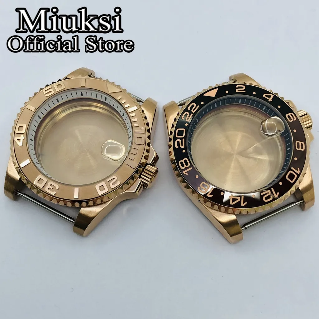 Miuksi 40mm silver rose gold black new watch case ceramic bezel sapphire glass chapter ring fit NH35 NH36 ETA2824 movement