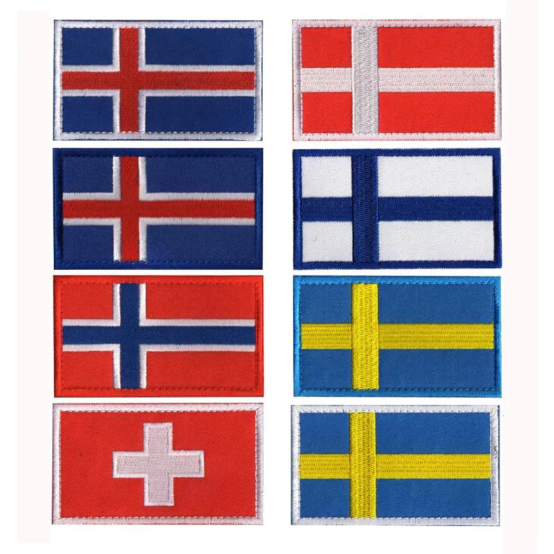 1PC 3D Embroidery Badge Iceland Norway Sweden Denmark Finland Swiss Flag Patch DIY Striped Clothes Jacket Accessories