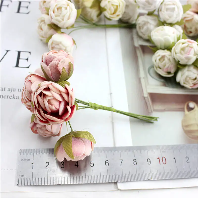 6pcs Artificial flowers fake flowers small fresh rose buds silk flowers garlands bouquet shooting props decorative flowers