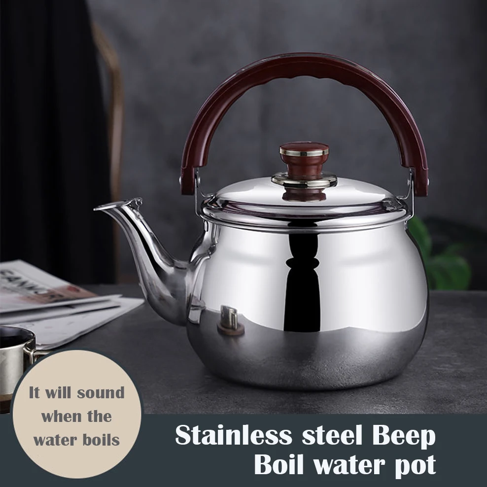 1L Stainless Steel Whistle Kettle Thicken Large Capacity Boiling Water Kettle Beep Reminder Teapot Suitable For Induction Cooker