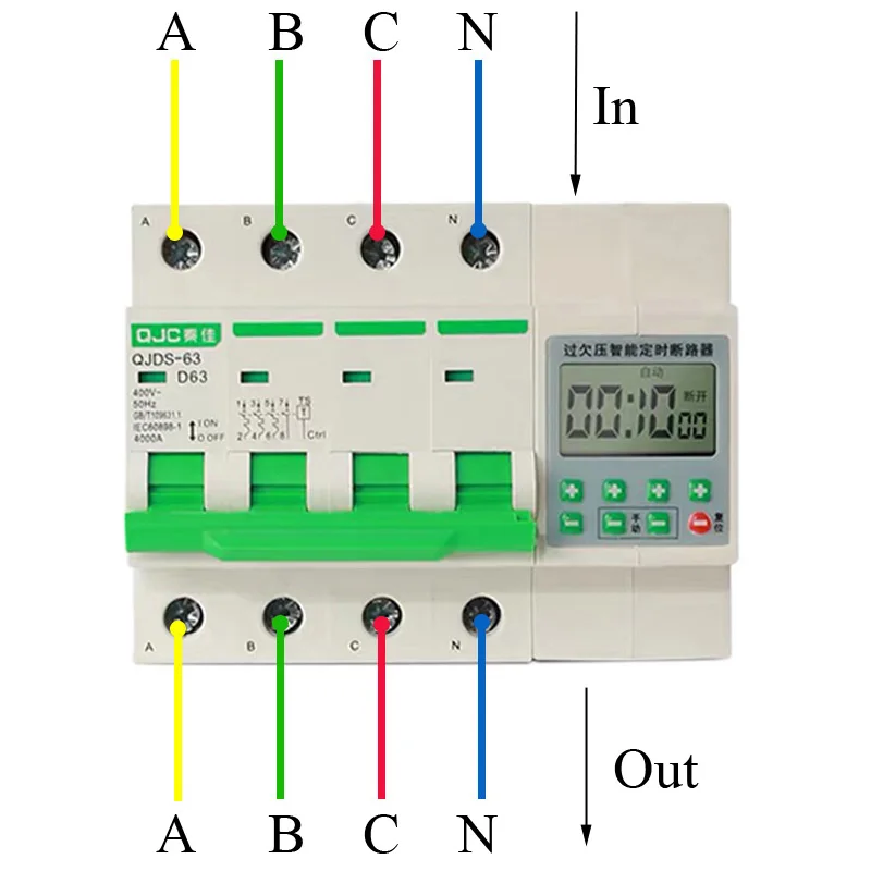 Wyświetlacz LCD 3 fazy 4 drutu 380V 32A,63A zabezpieczenie przed przeciążeniem przerywacz z funkcją timera 1min - 99h din typ 380V przełącznik