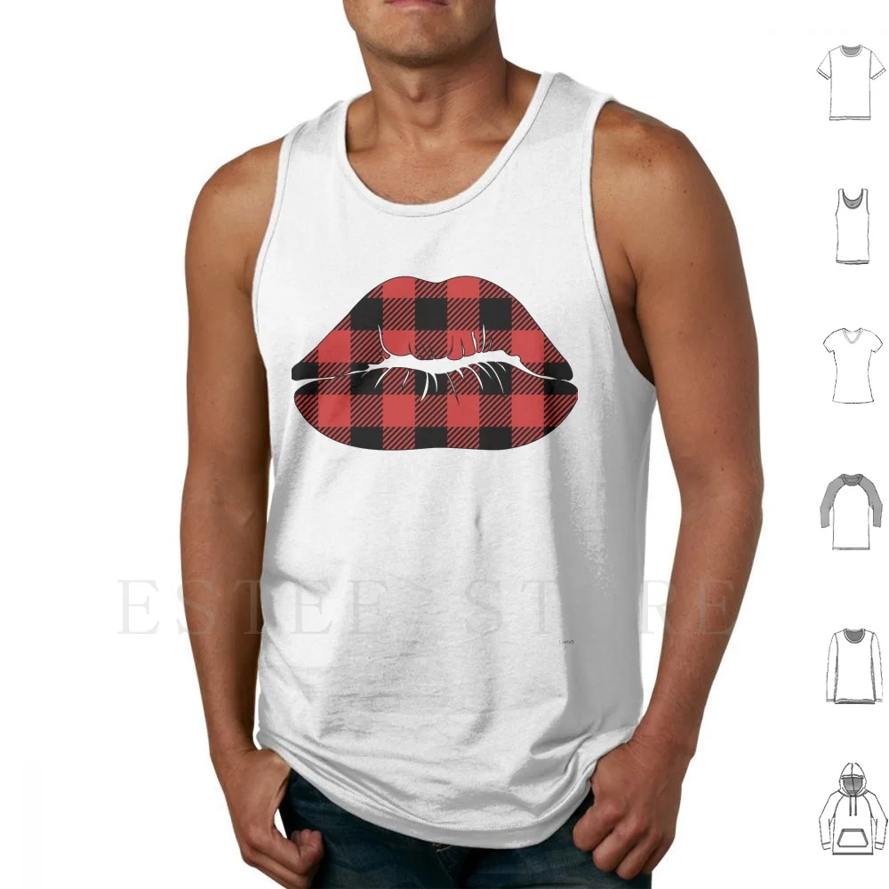 Buffalo Red And Black Pattern Lips Tank Tops Vest Cotton Lips Love Buffalo Pattern Red Black Red Lip Big Lips Happy Smile