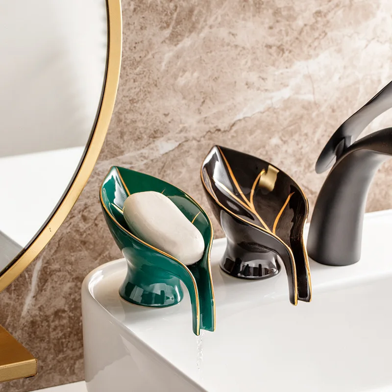 

Luxury Ceramics Leaf Shape Soap Box Drain Soap Holder Box Bathroom Soap Holder Dish Storage Plate Bathroom Accessories Gadgets