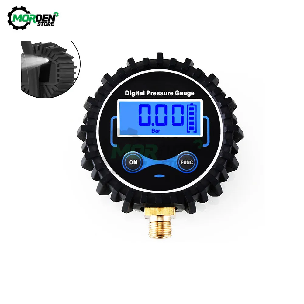 New 0-200PSI Digital Tire Pressure Gauge Tire Inflator Gauge 200 PSI with 2 Steel Fitting Brass Air Chuck With 4 Valve Caps