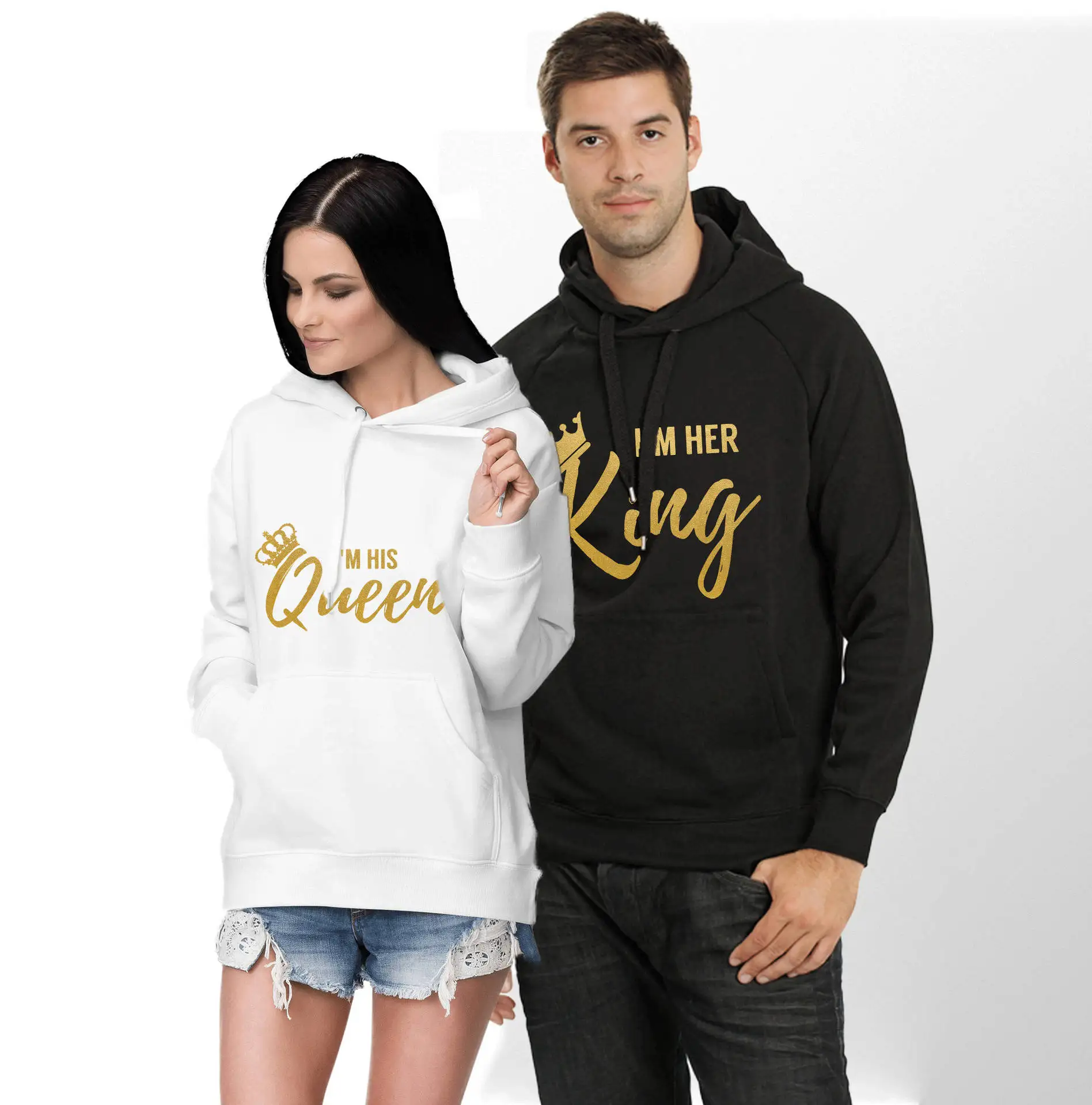 

I Am His King Queen Woman Valentine's Day Hoodies Printed for Lover Couple Sweatshirts Fleece Winter