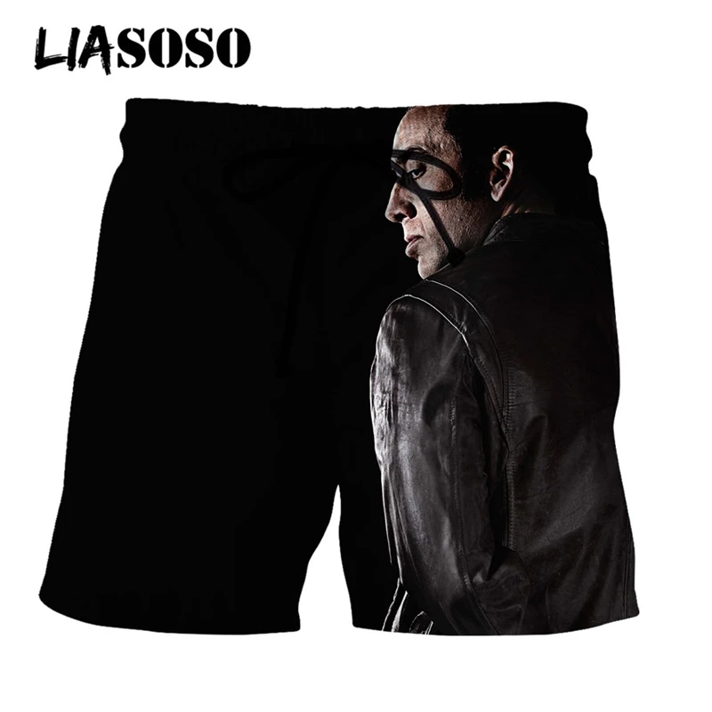 LIASOSO 3D Print Unisex Movie Star Nicolas Cage Men\'s Shorts Beach Casual Boardshorts Joggers Trousers Loose Sport Funny Pants