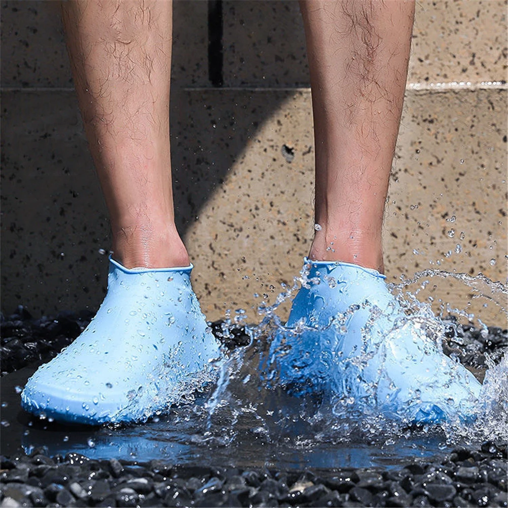 1 par reutilizável à prova dwaterproof água sapato capa anti deslizamento de silicone chuva bota overshoes s/m/l pé capa ao ar livre unisex sapatos acessórios