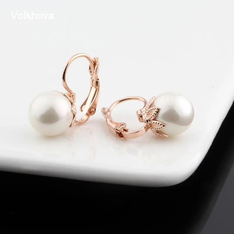 New Fashion Trendy Rose Gold Color 10mm Pearl Earrings For Women Office Style White Simulated Pearl Earrings Jewelry