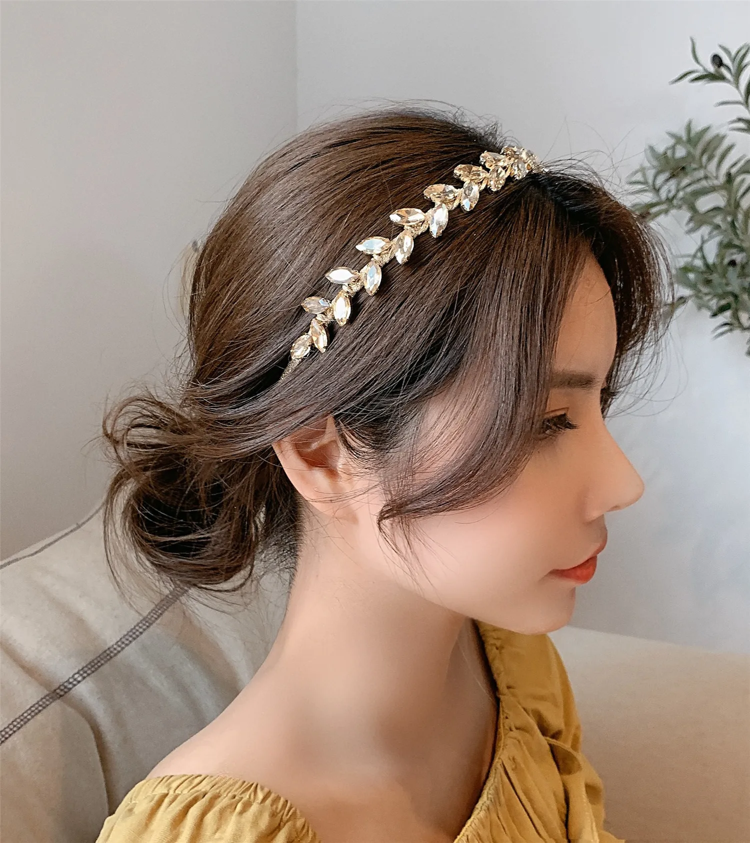 Laço de luxo com folhas de strass, faixa de cabelo brilhante feito a mão flores do cristal barroca, casamento, argola de cabelo