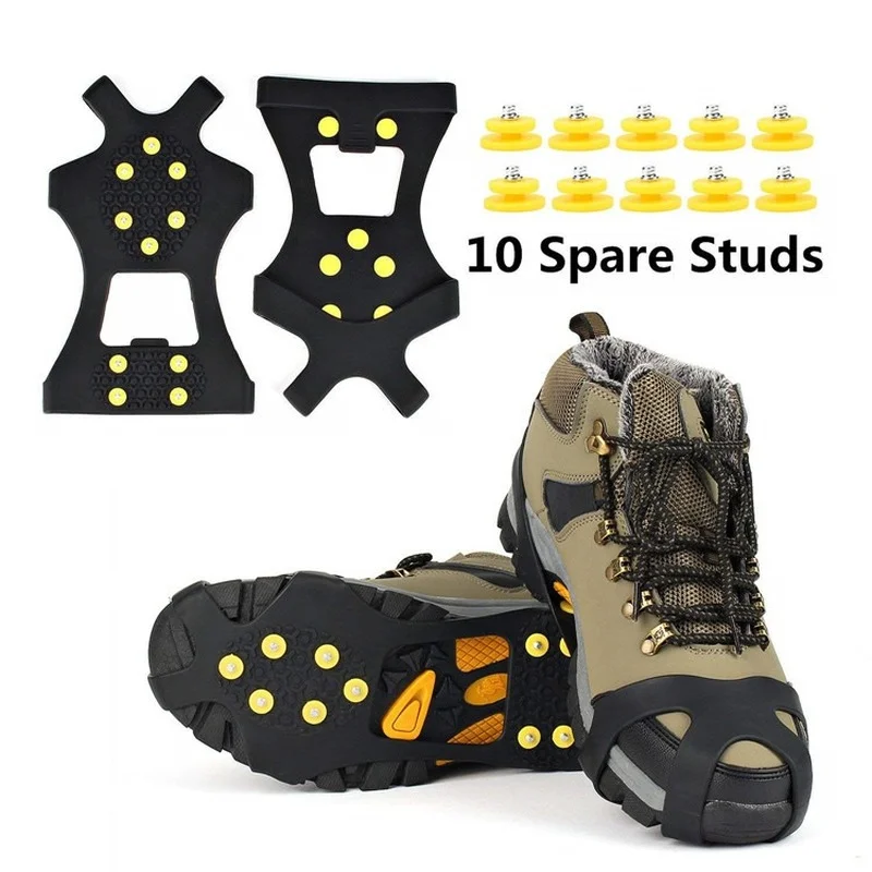 10-Tooth Anti-Skid Ice Gripper Spike Winter Climbing Anti-Slip Snow Spikes Grips Cleats Over Shoes Covers Crampon Dropship