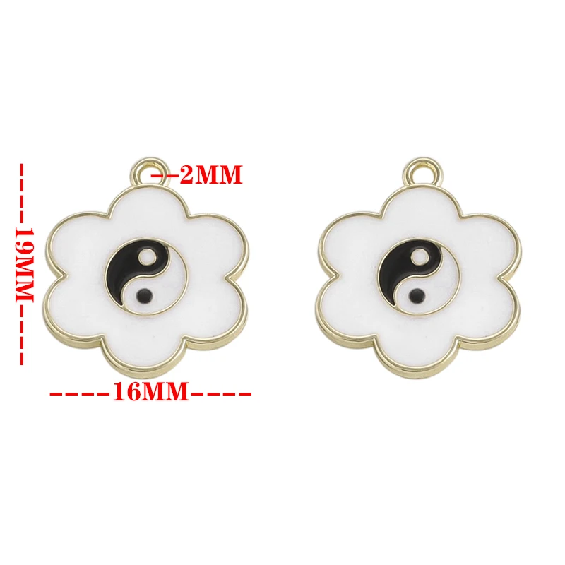 10pcs Colorful Enamel Kung Fu Tai Chi Charms Yin and Yang Flower Earrings Pendants For Necklaces Bracelets DIY Making Accessorie