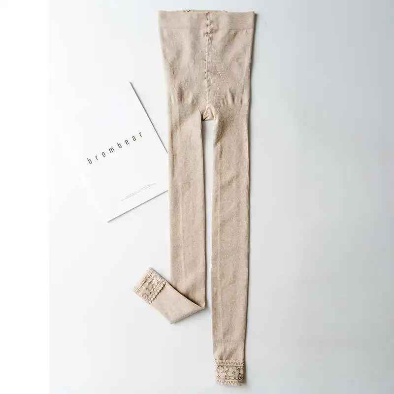 Plus Velvet Thicken Vertical Stripes Lace Stitching Leggings Women Autumn Winter Pants Stretch High Waist Cotton Leggings C6771