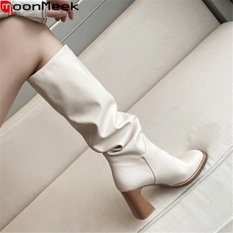 

MoonMeek 2023 New arrive hot sale winter knee high boots for woman fashion square toe high heels ladies shoes solid women boots