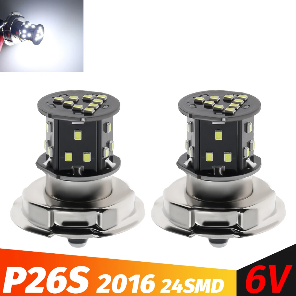 2pcs Motorcycle P26S 24SMD LED Headlight Lamp for Scooter Moped White 6000K Motorbike Moped Front Head Bulb Lamp 6v 12V24V