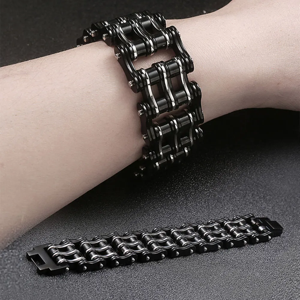 Punk Men's Heavy Chain Bracelets Bangles Black Biker Bicycle Motorcycle Chain Link Bracelets for Men Stainless Steel Jewelry