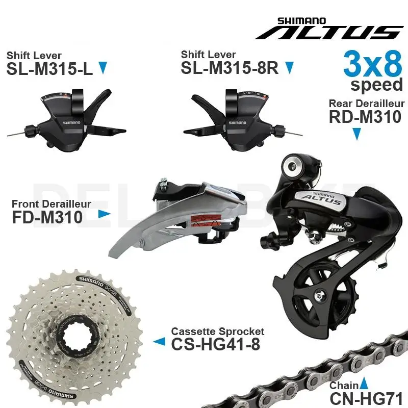 SHIMANO ALTUS ACERA 3x8 Speed Groupset include M315 Shifters M310 M360 Front/Rear  Derailleur HG200 HG41 Cassette Sprocket Chain