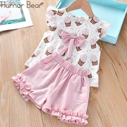 Humor Bear NEW Girls Clothing Set Sleeveless  Summer Ice Cream Bow Top T-shirt+Pants 2Pcs Suit Toddler  Children's Clothes