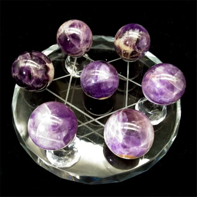 1 Set Natural Mini Dream Amethyst Quartz Crystal Sphere Ball 30MM Seven Star Array for Healing