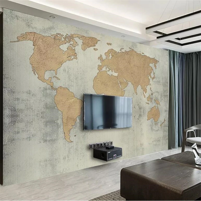 

wellyu Customized large murals fashion home improvement antique cement wall retro world map background wall wallpaper