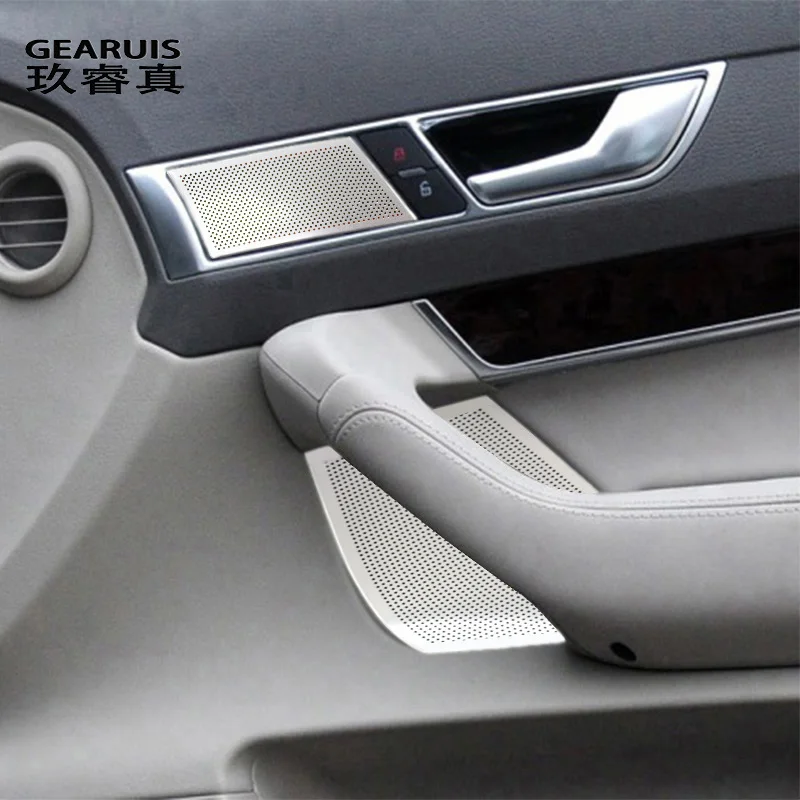 Car Door Armrest Door lock button Cover Loudspeaker Stereo Audio Speaker Frame Sticker Trim For Audi A6 C6 Interior Accessories