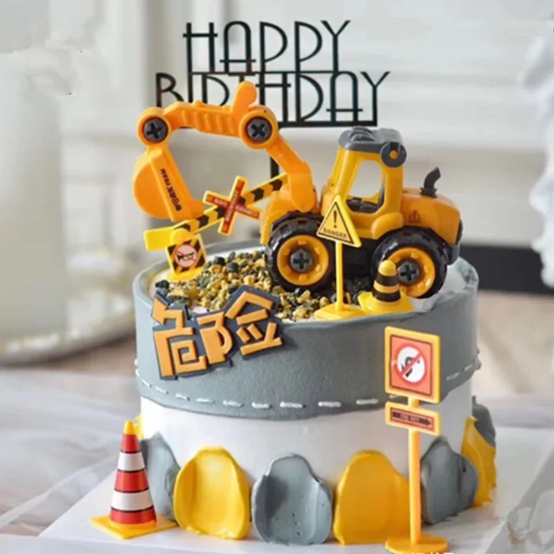 Decoración de fiesta de construcción, adornos para pasteles, vehículo de ingeniería, coche, recuerdo para hornear para niños, fiesta de cumpleaños, Baby Shower