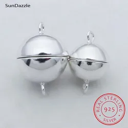 Real Pure Solid 925 Sterling Silver Magnetic Clasps Jewelry Making Round Ball Gold Buckle Clasp Jewelry Findings Connector