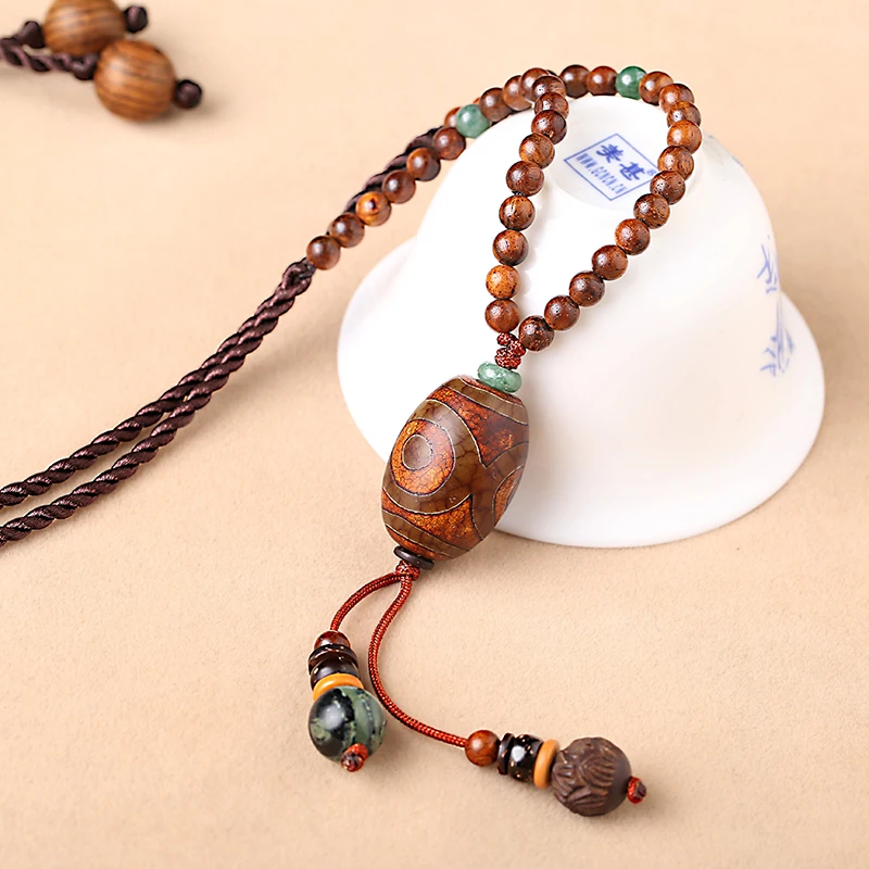 Elegant Vintage sweater chain Handmade Long Necklace Chinese Ethnic Adjustable wood bead Chains