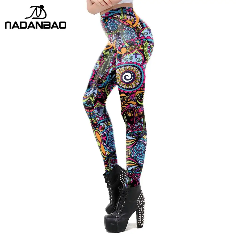 NADANBAO nowe sztuka klasyczna okrągłe Ombre kwiatowe legginsy dla kobiet Mandala spodnie z nadrukiem Fitness trening leginsy Elassic Legins