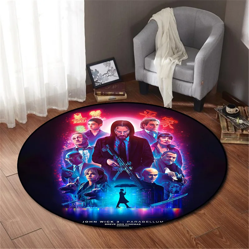 Popular American TV Series John Wick Round Flannel carpet Ruthless Killer Rug Indoor Home Decor Floor Mat